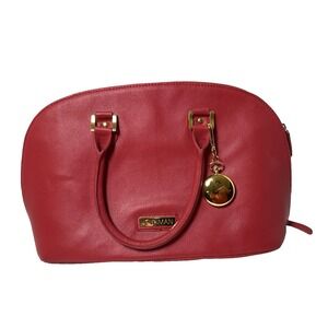 Joy & Iman Red Pebble Leather  X-Large 15" Satchel Handbag Crossbody Purse Clock